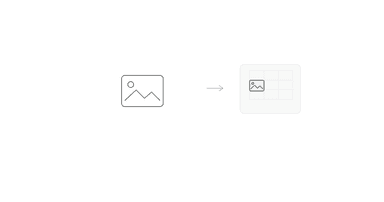 A photo icon dropping into a Google Sheets cell, illustrating an inserted image