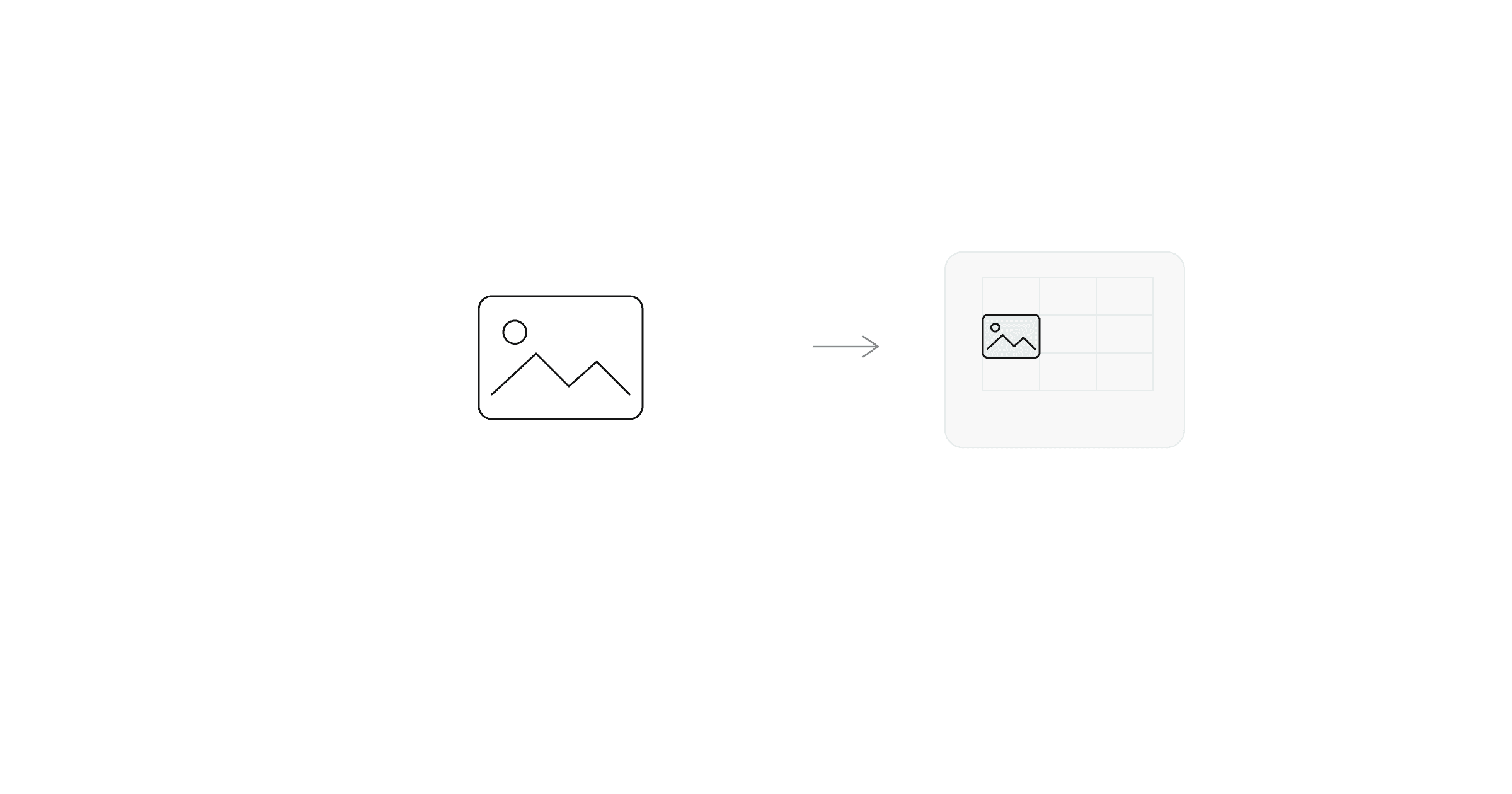 A photo icon dropping into a Google Sheets cell, illustrating an inserted image