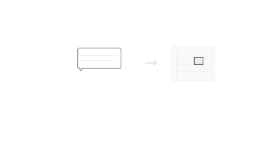 A chat bubble turning into a highlighted spreadsheet cell, illustrating Copilot output landing in a worksheet